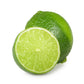 Cold-pressed lime essential oil bottle from purenaturenz, showcasing fresh lime fruit and the oil's vibrant appearance.