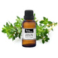 Purenaturenz red thyme essential oil bottle with dropper cap and fresh thyme sprigs on a neutral background.