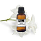 Pure jasmine cosmetic grade essential oil in a clear glass bottle with a white cap, ideal for skincare and aromatherapy use.